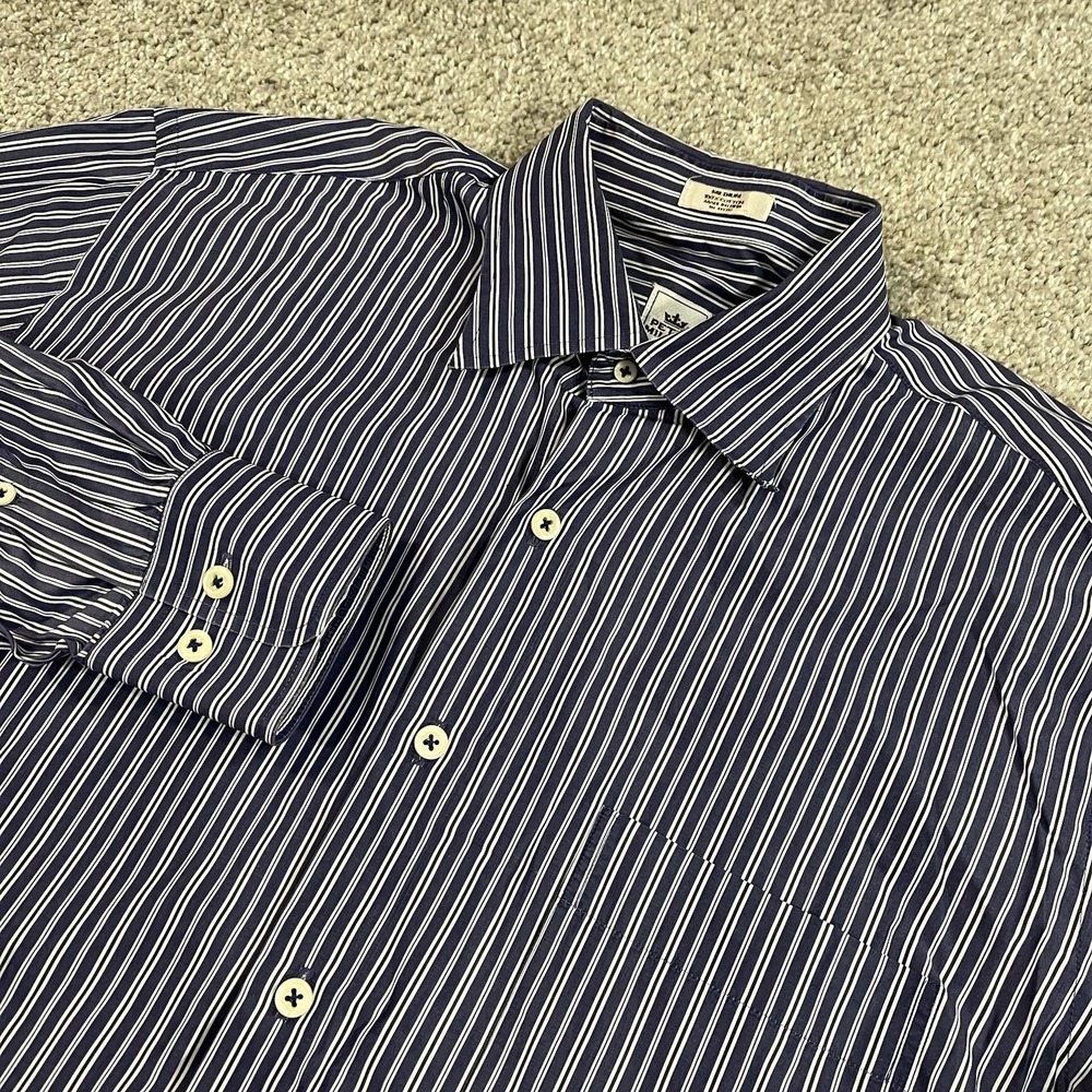 Peter‎ Millar Shirt M Stripe Navy White Soft Cotton Button Front Classic Dress